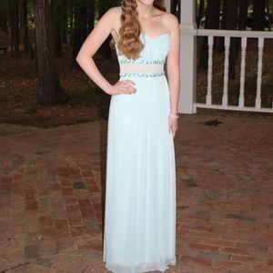 Light blue one shoulder prom dress